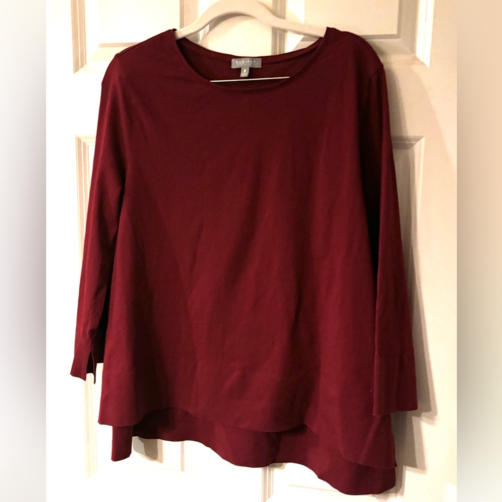 EUC Habitat Clothes to Live In Maroon Deep Hem Tee - Lagenlook Cotton Top - M
